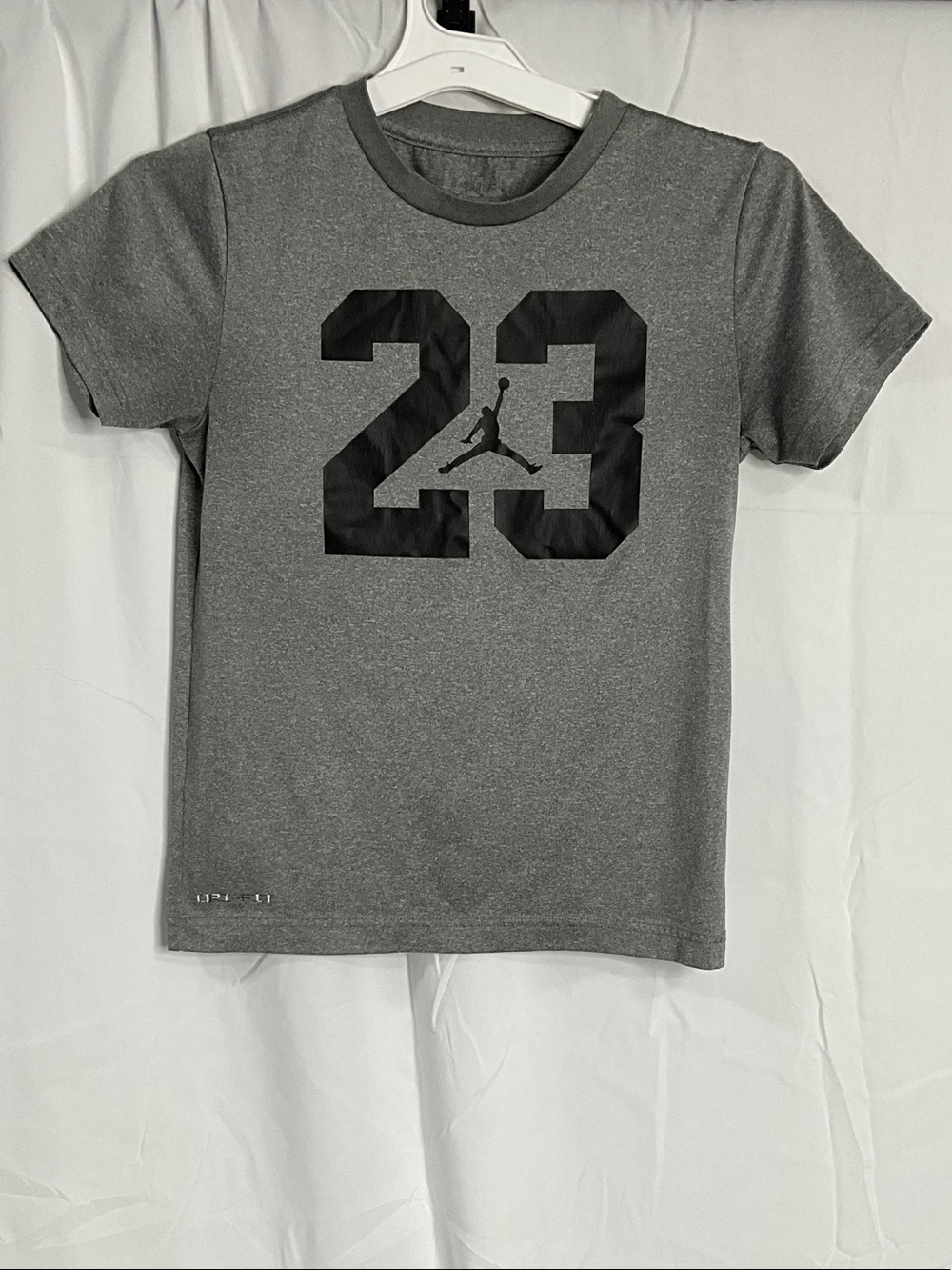 Jordan Kids Gray Short Sleeve Tee with Black '23' Nike Dri Fit